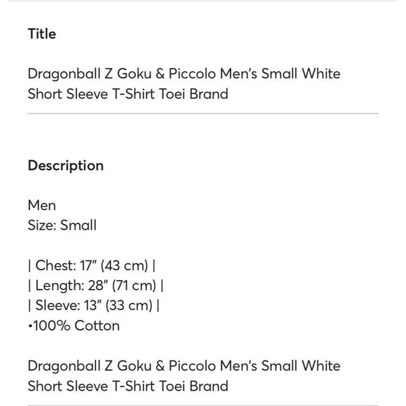Dragonball Z Goku & Piccolo Men's Small White Short Sleeve T-Shirt. - Picture 8 of 8